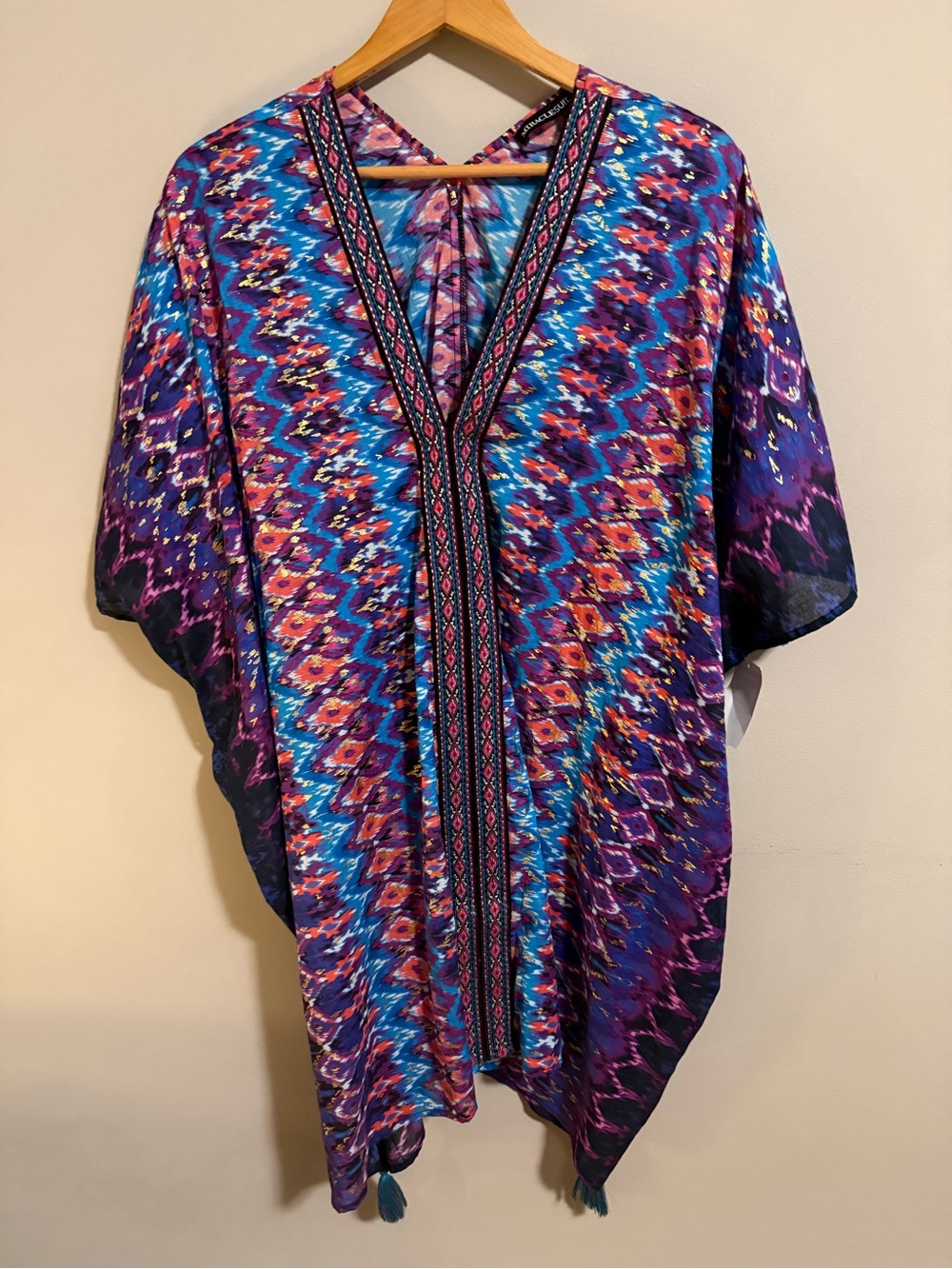 Miraclesuit Vibrant Print Kimono Cover-Up with Metallic Gold sz MEDIUM